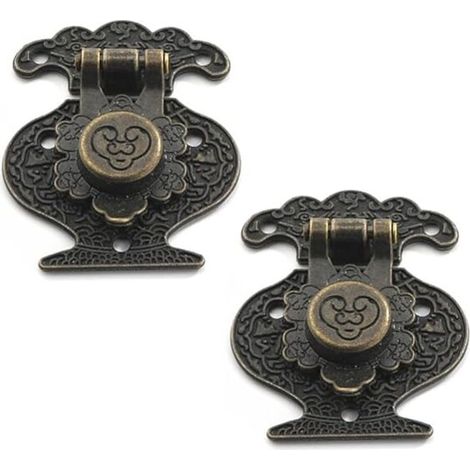 Cadenas de coffre UEN (lot de 2), cadenas pour boîte en bois, loquet à crochet en bronze, cadenas antique vintage avec moraillon en relief, cadenas pour meuble ancien (1/5)