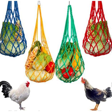 Mangeoire suspendue pour poules, lot de 4 sacs filets pour légumes avec crochet, pour distribuer des friandises. (1/4)