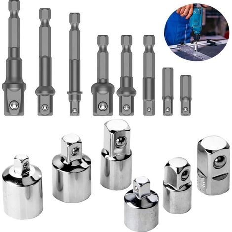 Ecleanfy - 14 Pcs Adaptateur Douille Visseuse Cle a Choc Cliquet 1/2" 3/8" 1/4", 8 Pcs Socket Adaptateurs Réducteurs + 6 Pcs Socket Extension Adaptateur Bit Set Pour Clés à Rochet/Clé Douille à Outils (1/4)