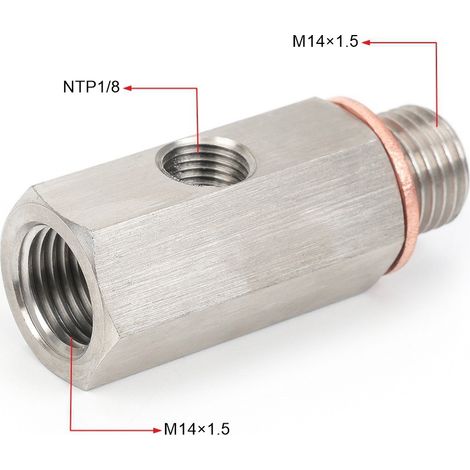 Adaptateur de capteur de pression d'huile 1/8 NPT en acier inoxydable pour connecteur de turbocompresseur, adaptateur de modification automobile - M141,5 (avec joint en cuivre) (1/4)