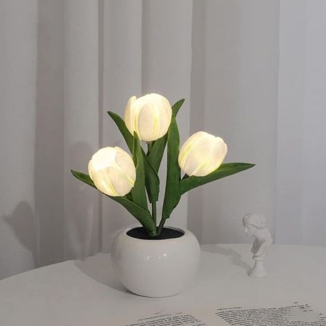 Lampe à poser tulipe LED Vase en céramique moderne Intensité variable Rechargeable sans fil Décoration élégante pour chambre et salon (1/5)