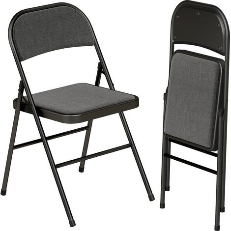 Lot de 2 chaises pliantes chaises de salle à manger portables cadre en acier dim. 45l x 46P x 78H cm noir (1/5)