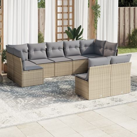 vidaXL Salon de jardin avec coussins 9 pcs beige résine tressée (1/3)