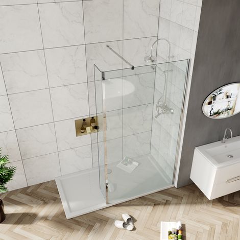ELEGANT 800mm Water Proof Walk in Shower Door with 300mm Flipper Panel Screen Bathroom Enclosure + Shower Base Tray 1500x900mm and Free Trap (1/5)