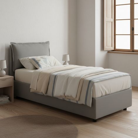 Talamo Italia Einzelbett Vanessa, Containerbett mit Stoffbespannung, 100% Made in Italy, Frontöffnung, passend für Matratze 80x190 cm, Grau (1/5)