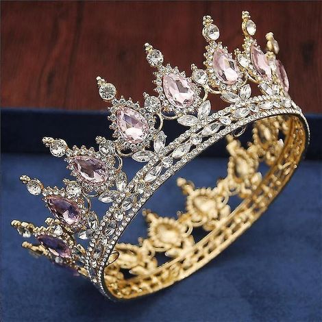 Vintage-Diadem und Krone aus königlich-rosa Kristall, perfekt für Schönheitswettbewerbe, Abschlussbälle und Hochzeiten. (1/5)