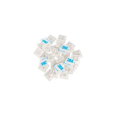 100 Pièces Embases Adhesive pour Attache de Cable, 28mm x 28 mm, Blanc, Serre-Câbles Auto Adhésif, Support de Serre Câble Plastique, Embase pour Collier de Serrage (1/4)