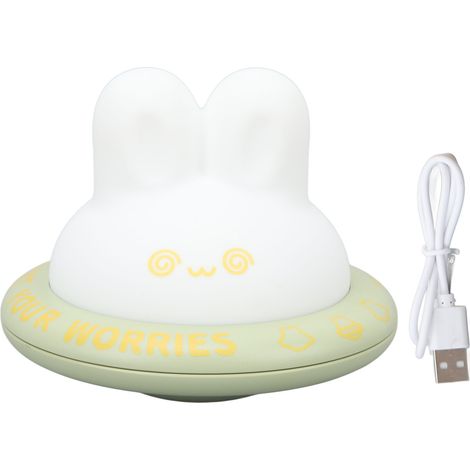 Veilleuse lapin verte mignonne rechargeable à 3 niveaux de lumière chaude en silicone souple pour décoration de chambre