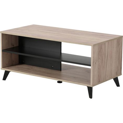 Mesa de Centro Priola, con Patas, 2 Compartimentos, Forma Rectangular, 101.5x50x47h cm Roble Marrón