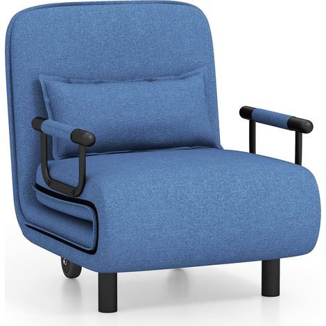 COSTWAY Single Folding Sofa Bed Chair Modern Fabric Sleep Function Holder With Pillow (1/5)