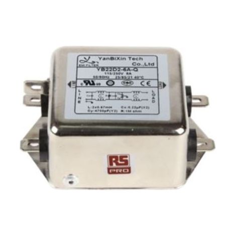 Filtre secteur RS PRO, 16A max, 2 phases, 250 V c.a. max, Montage sur châssis ( Prix pour 1 )