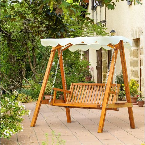 Balancelle de jardin 162/130/185 cm naturelle en polyester avec toit pare-soleil (1/5)