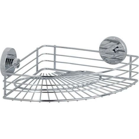 Etagère d'angle de douche murale Bari, Fixation Vaccum-Loc® sans perçage, repositionnable, Charge jusqu'à 33kg, Acier inox, 35x9x22,5 cm, Chromé