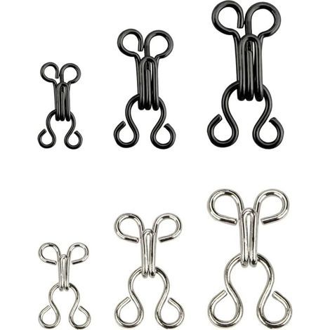 Ösenverschlusshaken, 12 Paar Haken und Ösen, Bastelzubehör, 3 Größen, für BHs, Kleidung, Röcke, Hosen (Schwarz S)