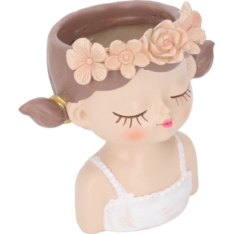 Maceta de resina con forma de rostro de niña, con orificio de drenaje, ideal para suculentas y cactus, para decoración de interiores y exteriores.
