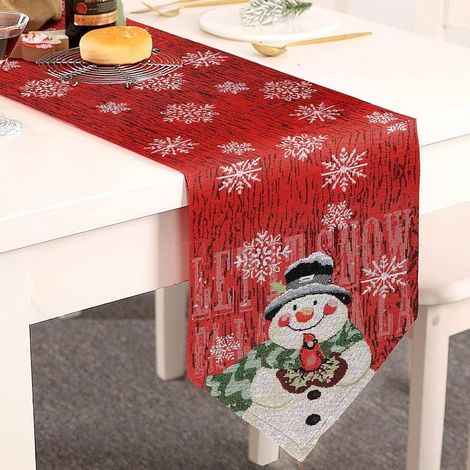 Table de Noël coureur, bonhomme de neige nappe de Noël, lavable tapis de Table Rouge décoration Saint Nicolas Noël, 33 X 180 cm 1pc (drapeau de table bonhomme de neige de Noël) (1/5)