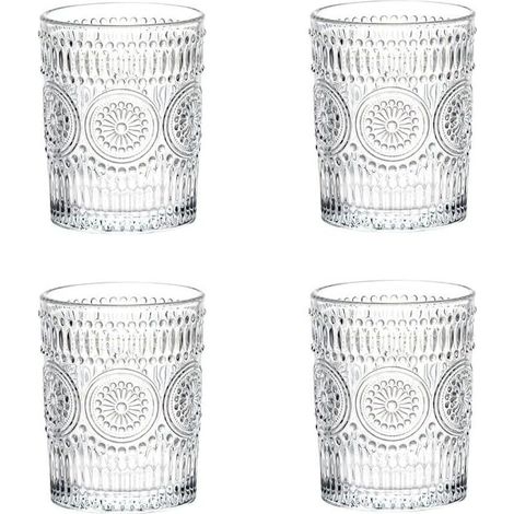 Set De 4, Verres Romantiques, Verres à Boire Premium 300ML, Set De Verrerie Vintage pour Jus, Boissons, Bières, Cocktails Set de 4 (300ml) (1/5)