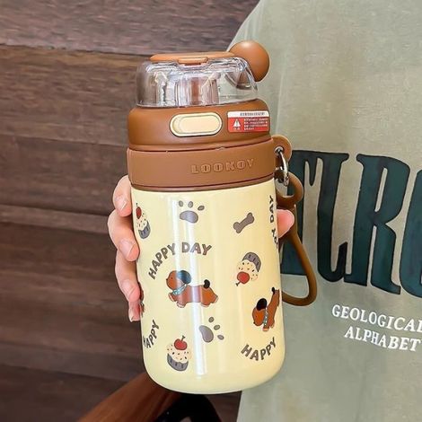 Tasse Thermos - Acier Inoxydable 316 - 480 ml - Avec Paille - Design Dessin Animé Étudiant - Pour Eau Froide ou Chaude - 1 Pièce (1/4)