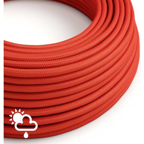 Creative-Cables Cavo elettrico per esterno, rivestito in tessuto UV, 1 m, Rosso SM09, Rotondo effetto seta (1/5)
