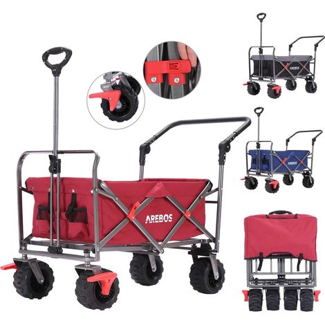 AREBOS Collapsible Handcart Foldable with Telescopic Pushbar Red