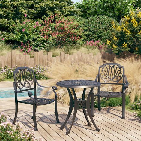 Ensemble bistro 3 pièces en aluminium coulé noir, 2 chaises et 1 table de jardin - PANGIVO (1/5)