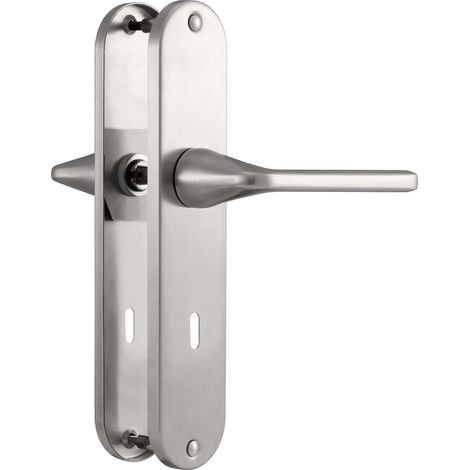 Poignée de porte nickel Garniture de béquille, Acier inoxydable brossé mat, 80mm Entraxes poignée de porte pour porte d'entrée et porte intérieure, Béquille de porte, Forme en L (1/5)