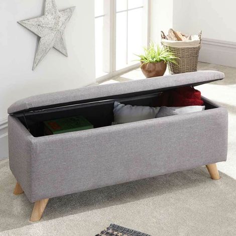 Cassapanca Pouf Contenitore Panca Sgabello Poggiapiedi in Tessuto Grigio Chiaro (1/5)