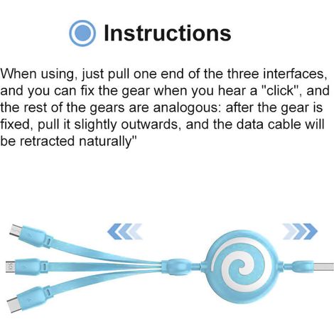 3-in-1-Ladekabel in Lollipop-Form, ausziehbar, kompatibel mit iPhone, Samsung, Huawei und Android – Schnellladefunktion – Himmelblau (1/3)