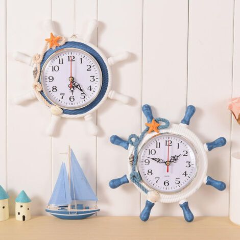 Horloge Murale Méditerranéenne, Horloge à Tic-tac sur Le Thème deet de la Plage, avec Coque en Corde, Décoration pour Chambre à Coucher, Décoration Murale de la Maison, Couleur (Z)