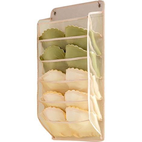 Organisateur de sous-vêtements suspendu pour placard, en tissu Oxford et panneau PP, étagère murale, sac de rangement suspendu pour soutien-gorge, chaussettes, sous-vêtements, 5 poches, beige (1/5)