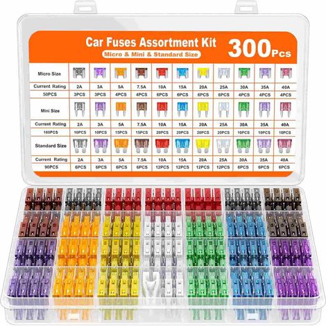 Lot de 300 fusibles automobiles, comprenant 160 mini fusibles à lames + 90 fusibles automobiles standard + 50 micro fusibles + extracteur de fusibles – remplacement pour camping-car, bateau, camion (2 (1/5)