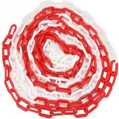 Chaîne de sécurité - 10 mètres - 6 millimètres de diamètre - Polyéthylène - Rouge - Blanc - Clôture - Barrière - Circulation (1/5)