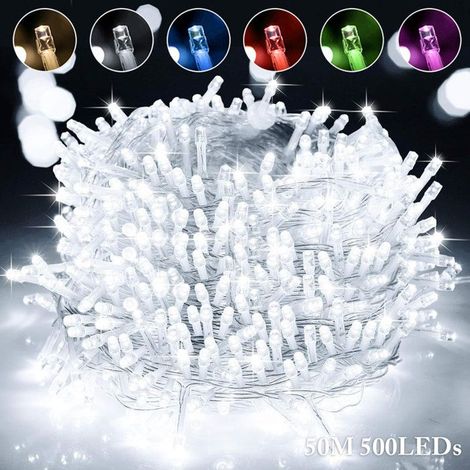 1 Guirlande lumineuse,50M,500 LEDs,Blanc froid,IP44 étanche,8 modes,Jardin,Noël,Mariage (1/5)