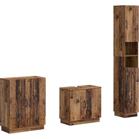 Set di armadietti da bagno in 3 pezzi HOORN Legno antico vidaXL (1/5)