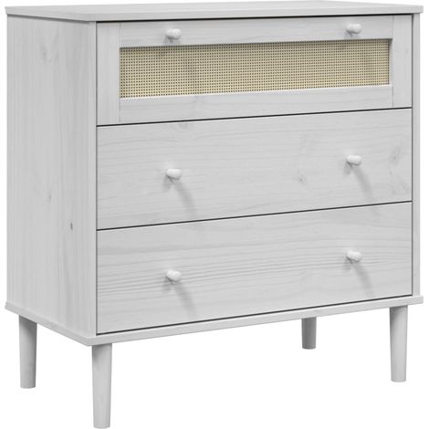 Cómoda SENJA aspecto ratán madera maciza pino blanco 80x40x80cm vidaXL