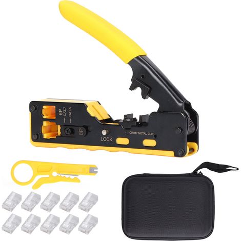 Pince à sertir multifonction en acier à haute teneur en carbone, kit d'outils pour dénuder câbles réseau et couteau à perforer (1/5)