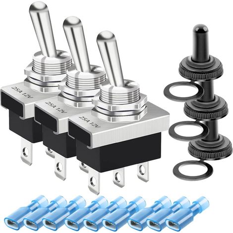 3PCS Interrupteur à bascule,Métal,SPDT 3 positions,Étanche,Automobile,Bateau