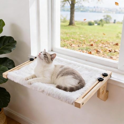 JeiibrZui Klassische Hängematte für Katzen – 50 x 38 x 16,5 cm – 1 Stück – Maximale Belastung: 15 kg – Naturholz (1/5)