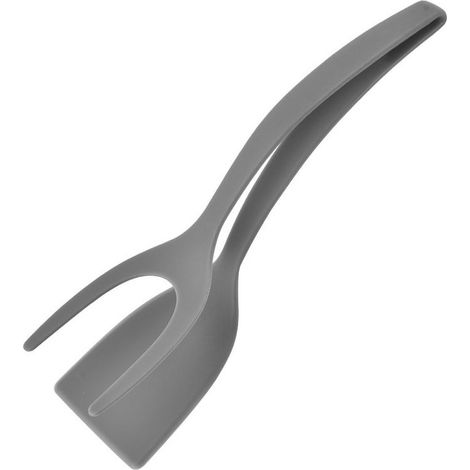 1 Pcs Silicone Egg Spatula 2 in 1 Tongs Grip and Flip Spatula, 2 in 1 Non-stick Fried Egg Turners for Egg Steak Frying Turning Grilling Kitchen Cooking Tool, Gris (1/4)