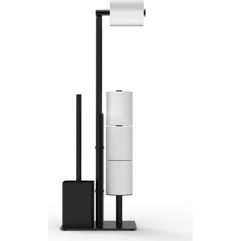 1 Support papier toilette avec brosse, étagère en verre, acier inoxydable, design autoportant, pour salle de bain (1/5)