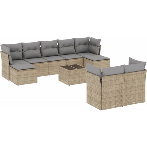 Maison Exclusive - Set Divano da Giardino 10 pz con Cuscini Beige in Polyrattan (1/3)