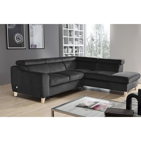 Canapé d'angle convertible en tissu luxe 5 places, ASTERIA gris foncé, angle droit