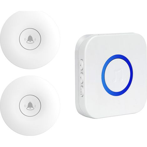 Nouvelle sonnette sans fil pour la maison auto-génératrice étanche appelant longue distance sans batterie pour les personnes âgées à travers le mur, (blanc, émetteur 2 + récepteur 1) (1/5)