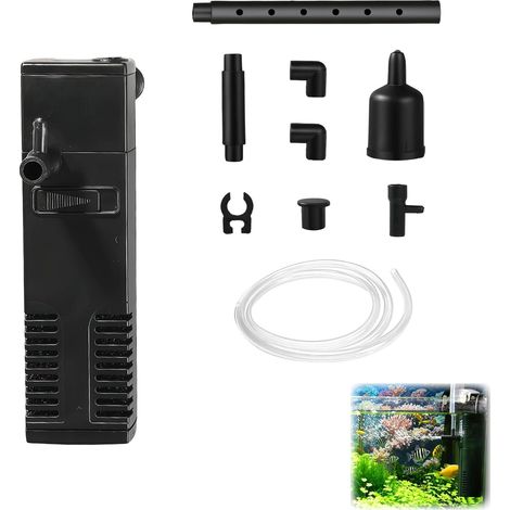Filtre Intérieur Aquarium 20L-40L, Adapté aux Aquariums 3 en 1 Pompe à Eau Double Filtration Fontaine, Purification Circulation Eau pour Eau Douce et Salée Installable Horizontal Vertical (1/5)