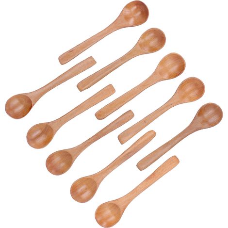 Cuillères en bois, lot de 10, vaisselle enfant, mini cuillères rondes à long manche pour la cuisine, 13 x 3 cm (1/5)