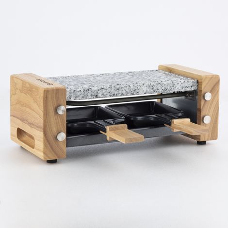 HKoenig Raclette 2 Personas, Plancha De Piedra Natural, 350 W, Acero Inoxidable, Madera, 2 Sartenes Antiadherentes, WOD2 (1/8)