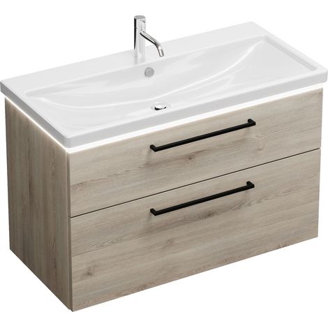 Vasque en céramique Burg Eqio + meuble sous-vasque en chêne, décor flanelle/blanc alpin GR0234