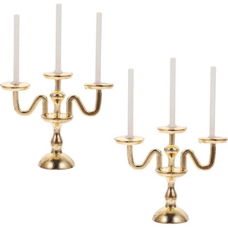 2 Stück Mini-Kerzenhalter-Modelle, Dekorationsartikel aus Legierung, Foto-Requisiten-4.6X3.2X1CM-Golden (1/3)
