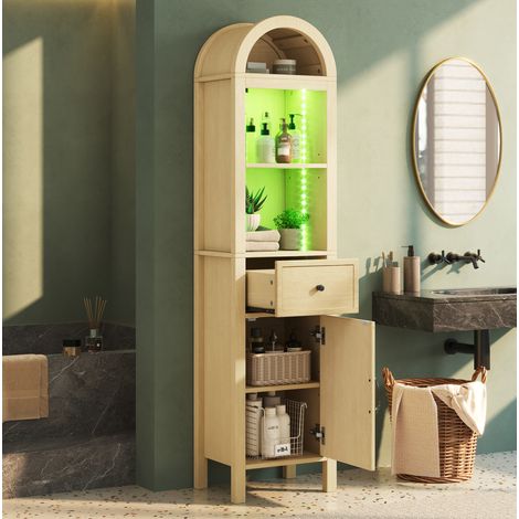 Armario alto de baño 40 x 30 x 163 cm con LED RGB, cajón y puertas reversibles HAVRYA (1/5)