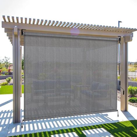 Balcony Side Awning HDPE Shade Fabric Retractable Outdoor Roller Blind Privacy Screen for Patio Terrace Pergola, 240x180cm Grey (1/5)